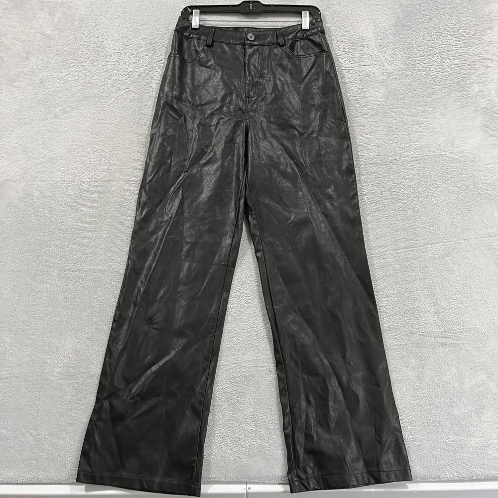 Le Lis Pants Womens Medium 28x30 Faux Leather Wide‎ Leg Grunge Goth Black Y2K